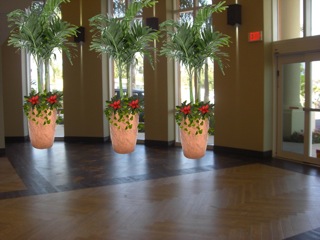 Commercial lobby with coordinated planter installations